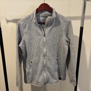 LL Bean Full Zip Fleece Jacket Womens Large Gray Sweater Knit